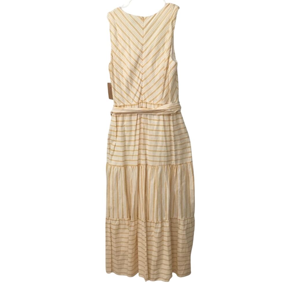 CREMIEUX Dress Tiered Maxi Sundress V Neck Linen Cotton Yellow Ivory Sz 14 - Picture 5 of 7